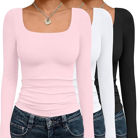 Glanzed™ 3 Pack Long Sleeve Crop Tops